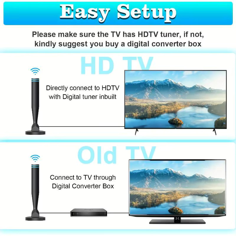 Digitale HDTV Zimmerantenne Mini DVB-T2 Antenne mit 5m Kabel und starker Signalverstärkung in Schwarz - Bild 3