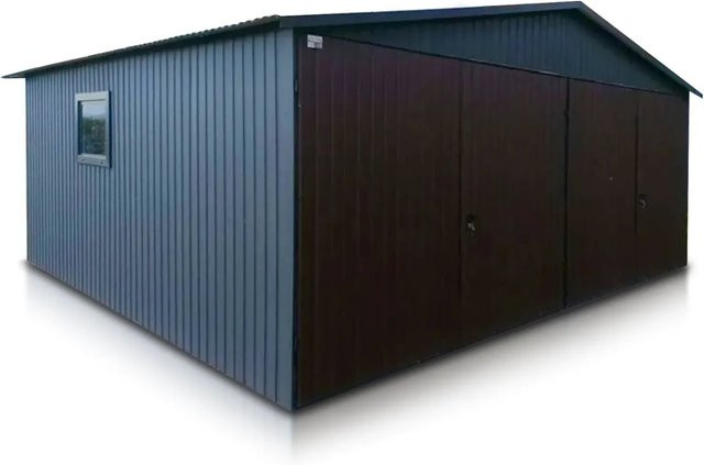 Liderstal Doppelgarage Standard aus Trapezprofilblech mit Seitengiebel, Doppelflügeltor und Fenstern, Farbe: Graphit, B/T/H: 600 x 500 x 270 cm - Bild 1