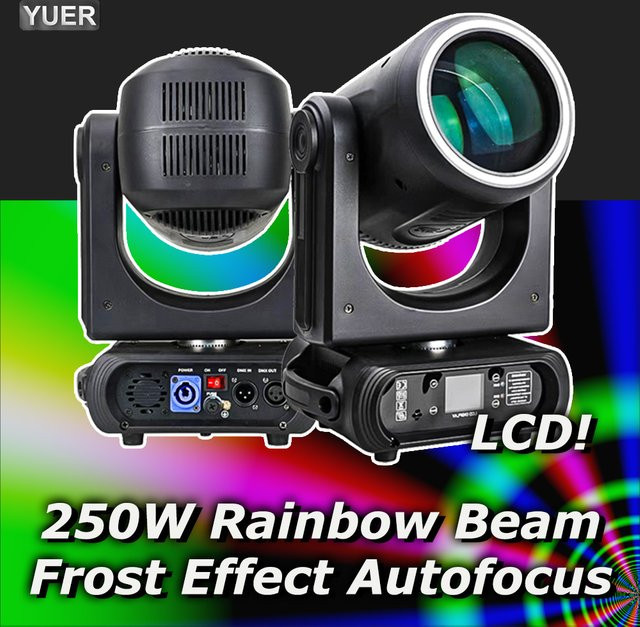 Yuer LED Moving Head Licht 250W mit Beam und Spot, 18 rotierende Prismen, Fokus, Frost und RGB LED Ring für DJ und Bühne, Schwarz - Bild 1