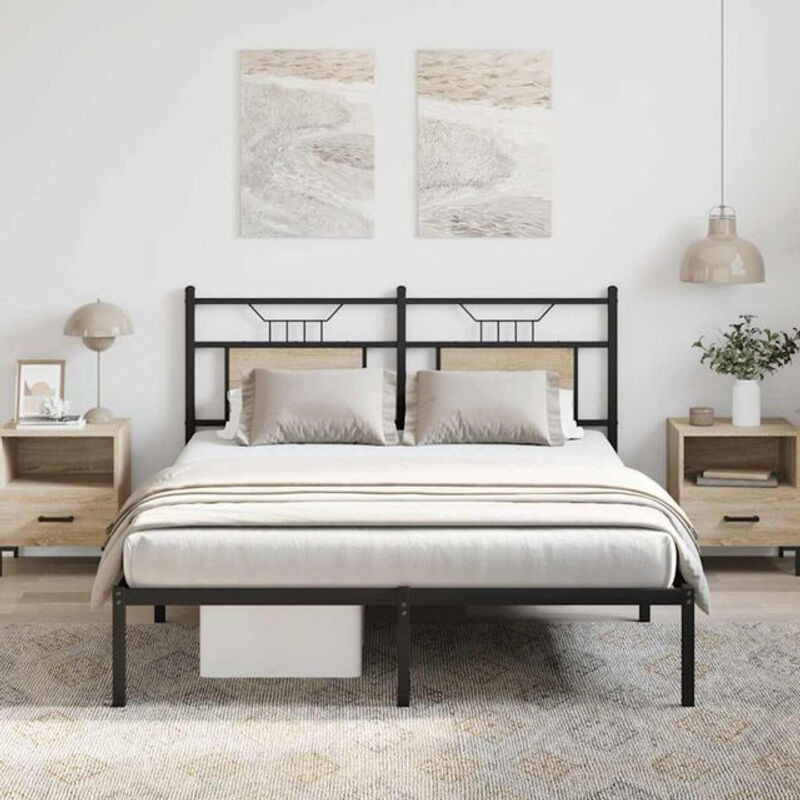 Bettgestell ohne Matratze Vidaxl in Sonoma-Eiche und Braun aus Holzwerkstoff und Stahl im Industrial-Design B/T/H: 150 x 200 cm - Bild 1