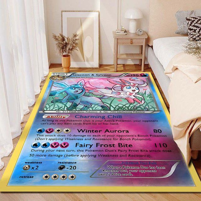 Miniso Pokémon Evoli Clan Druck Teppich für Wohnzimmer Schlafzimmer und Kinderzimmer, B/B: 60 x 40 cm, Mehrfarbig - Bild 1
