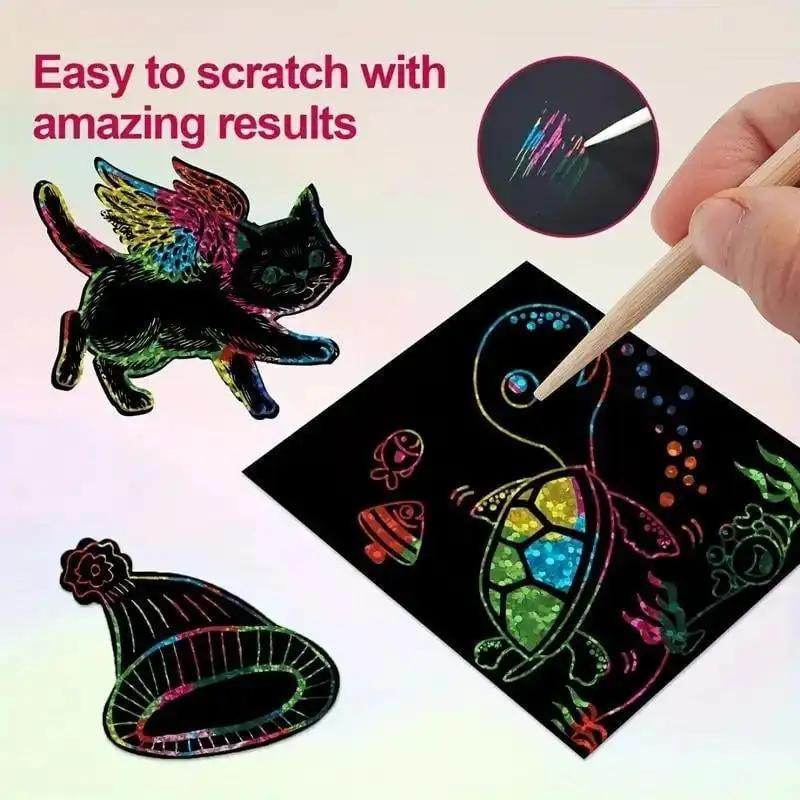 Yiran Furniture DIY Regenbogen-Magie-Kratzpapier-Kunstset mit 100 Blatt buntem Scraping-Malpapier für Kinder - Bild 2