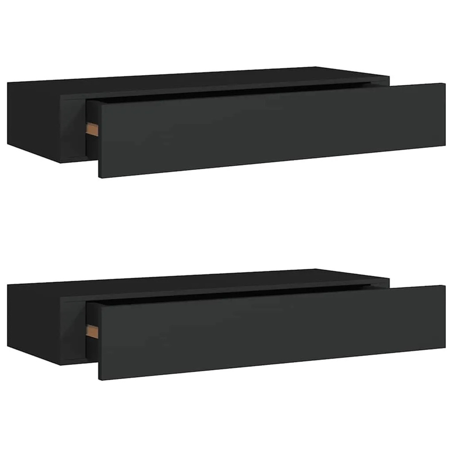 vidaXL Wandregale mit Schubladen 2er Set Schwarz B/T/H: 60 x 23,5 x 10 cm - Bild 2