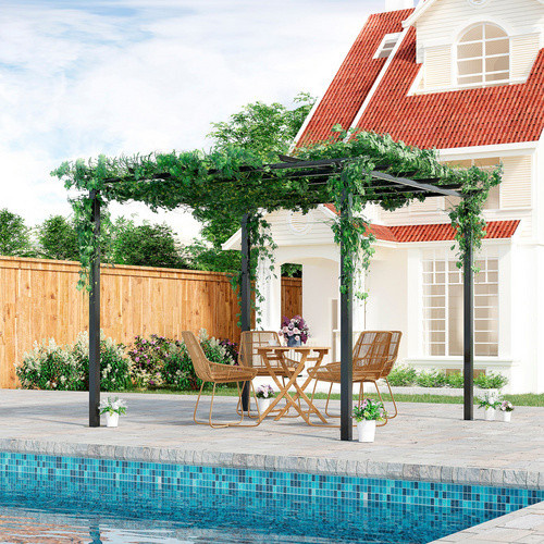 Outsunny Rosenpavillon aus Metall in Schwarz als Rankgitter und Rosenbogen mit B/H/L: 295 x 230 x 297 cm - Bild 4