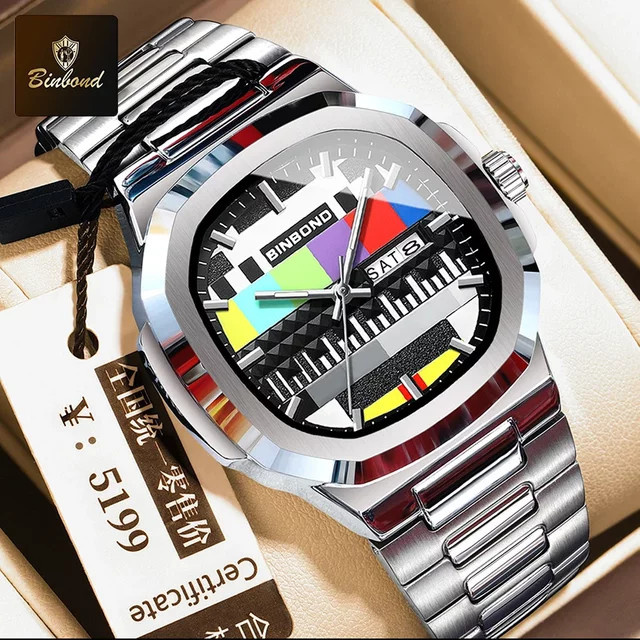 BINBOND Armbanduhr Edelstahl, Quarz, Schwarz, Eckig, Herren - Bild 1