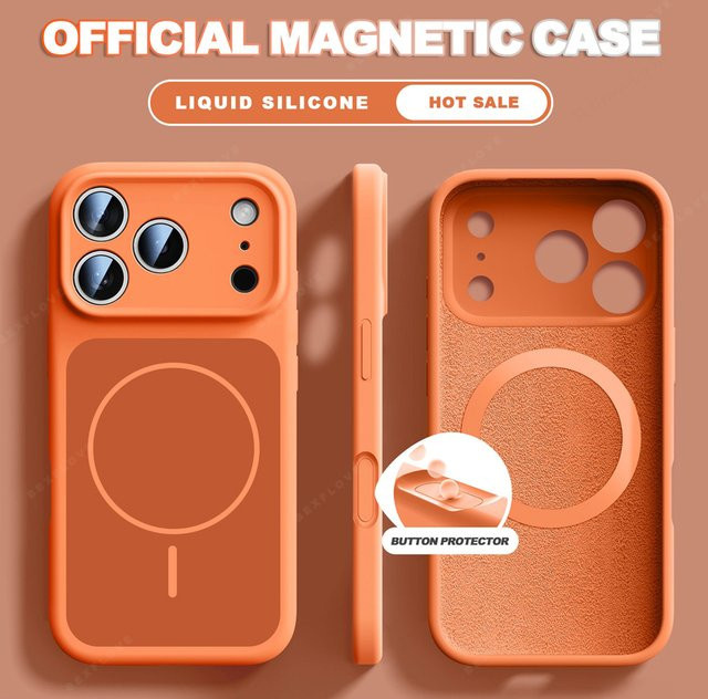 Apple Flüssigsilikon-Magnet-Handyhülle mit MagSafe für iPhone, stoßfest und weich, Schwarz oder Orange - Bild 1