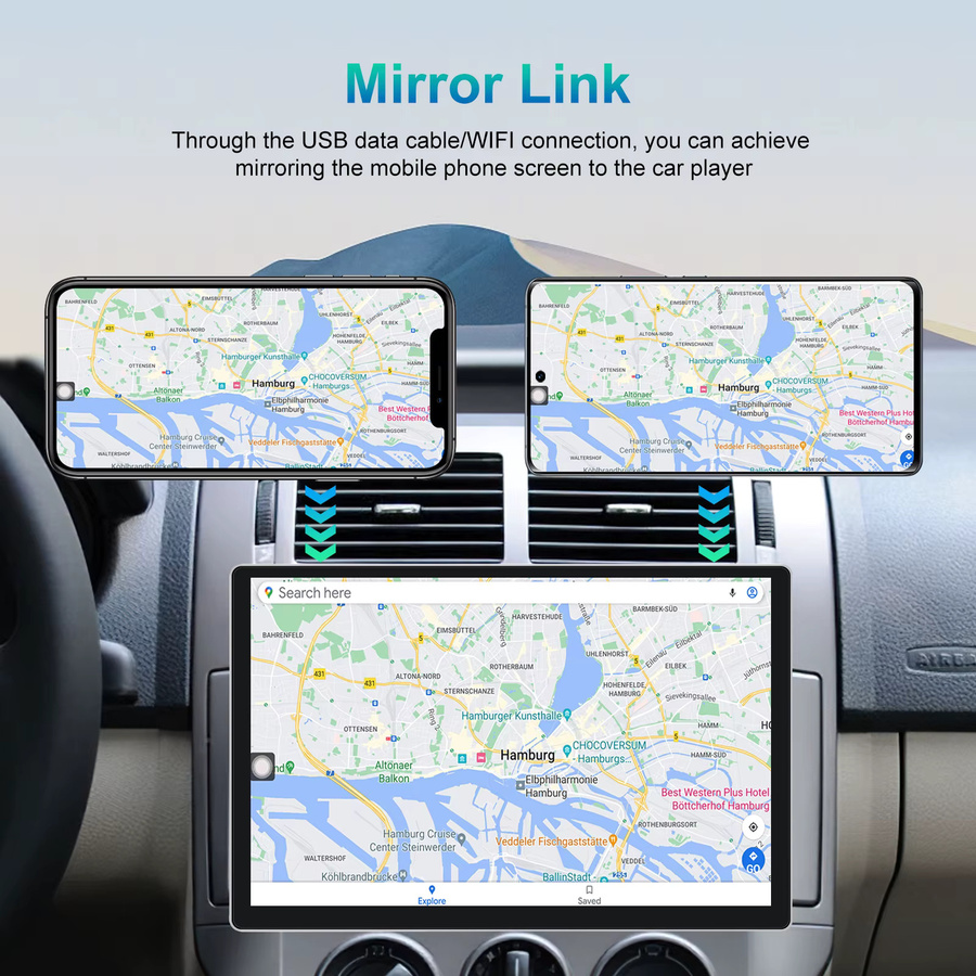 Podofo Android Multimedia Autoradio mit 13,1 Zoll 2K Bildschirm, 8-Kern Prozessor, 4GB RAM, 64GB Speicher, kabelloses CarPlay, Android Auto, GPS, WiFi, Bluetooth, Schwarz - Bild 5