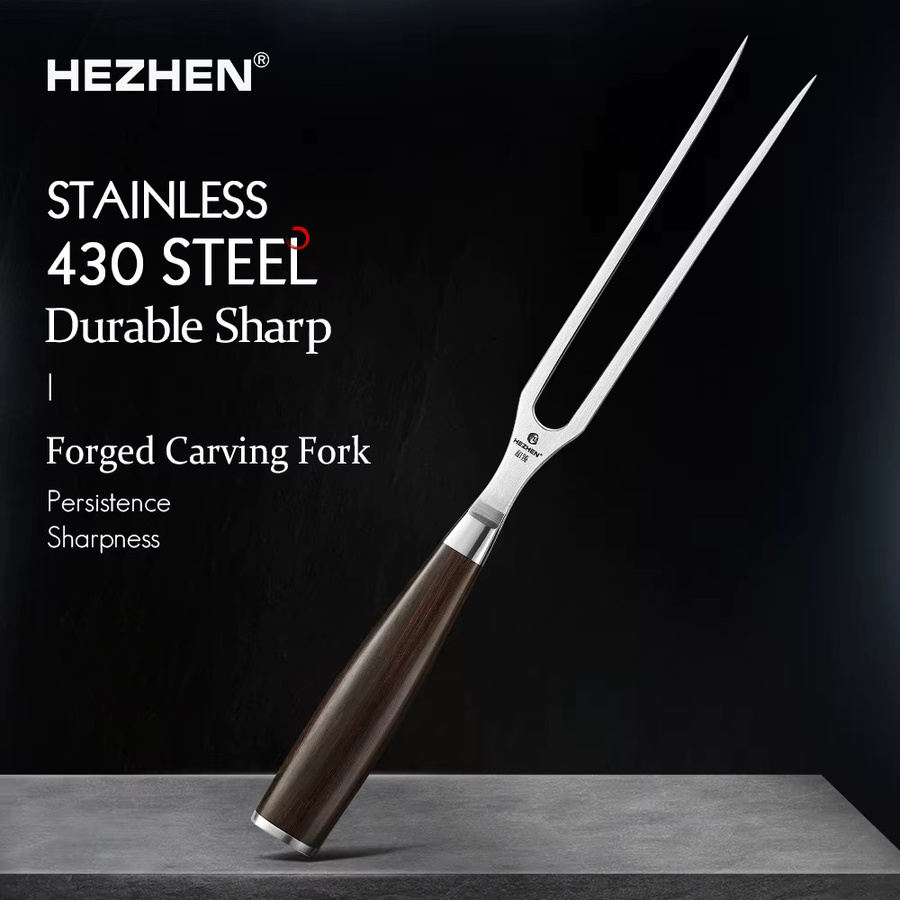 HEZHEN Klassische Serie Geschmiedete Grillgabel mit Ebenholzgriff in Silber - Bild 2