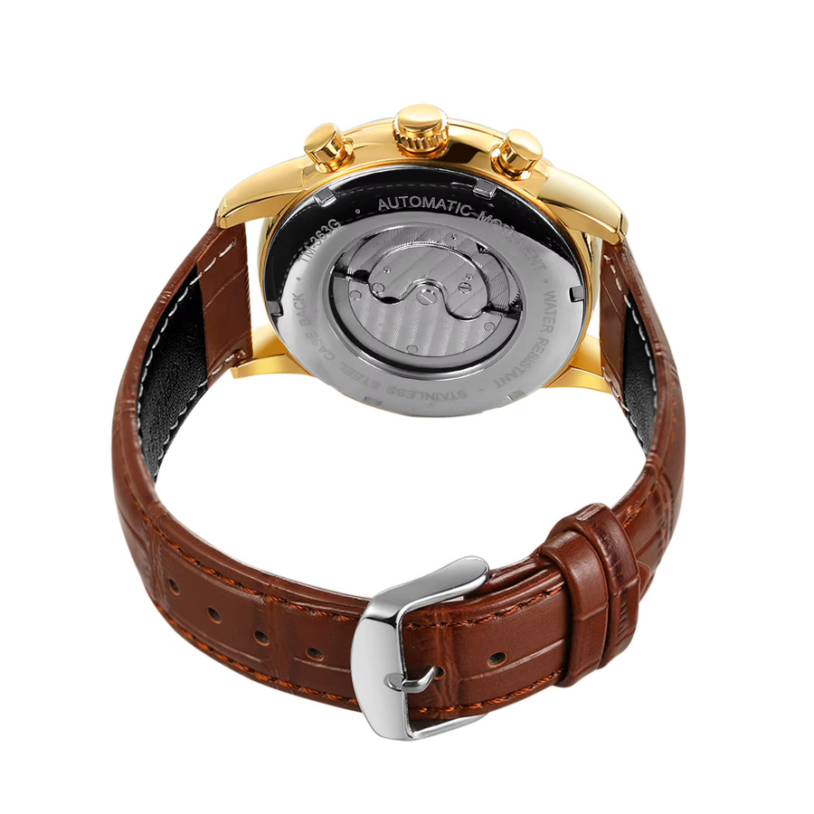 FOSINING Armbanduhr Automatik, Leder, Gold, Herren - Bild 3