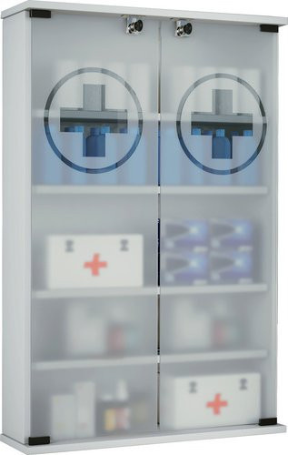 VCM Medizinschrank Janula Apothekerschrank mit Glastüren und Schloss, Weiss, B/T/H: 60 x 17,2 x 91 cm - Bild 1