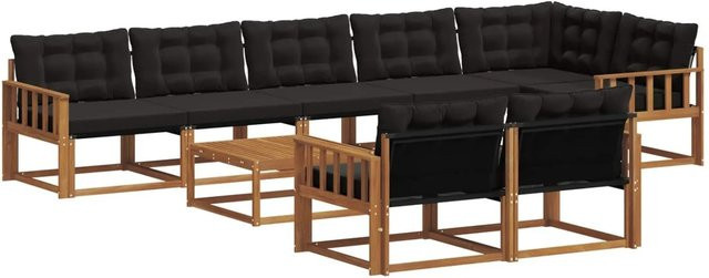 vidaXL Outdoor-Sofagarnitur aus massivem Akazienholz mit Textilene und Kissen, 9-teilig, Natur und Schwarz - Bild 1