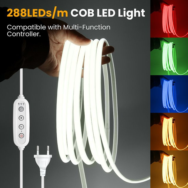 KISUFU COB LED Neonstreifen RGB Multicolour, dimmbar mit Timer und Schalter, 220V wasserdichte Hintergrundbeleuchtung für Küche und Wohnzimmer - Bild 1