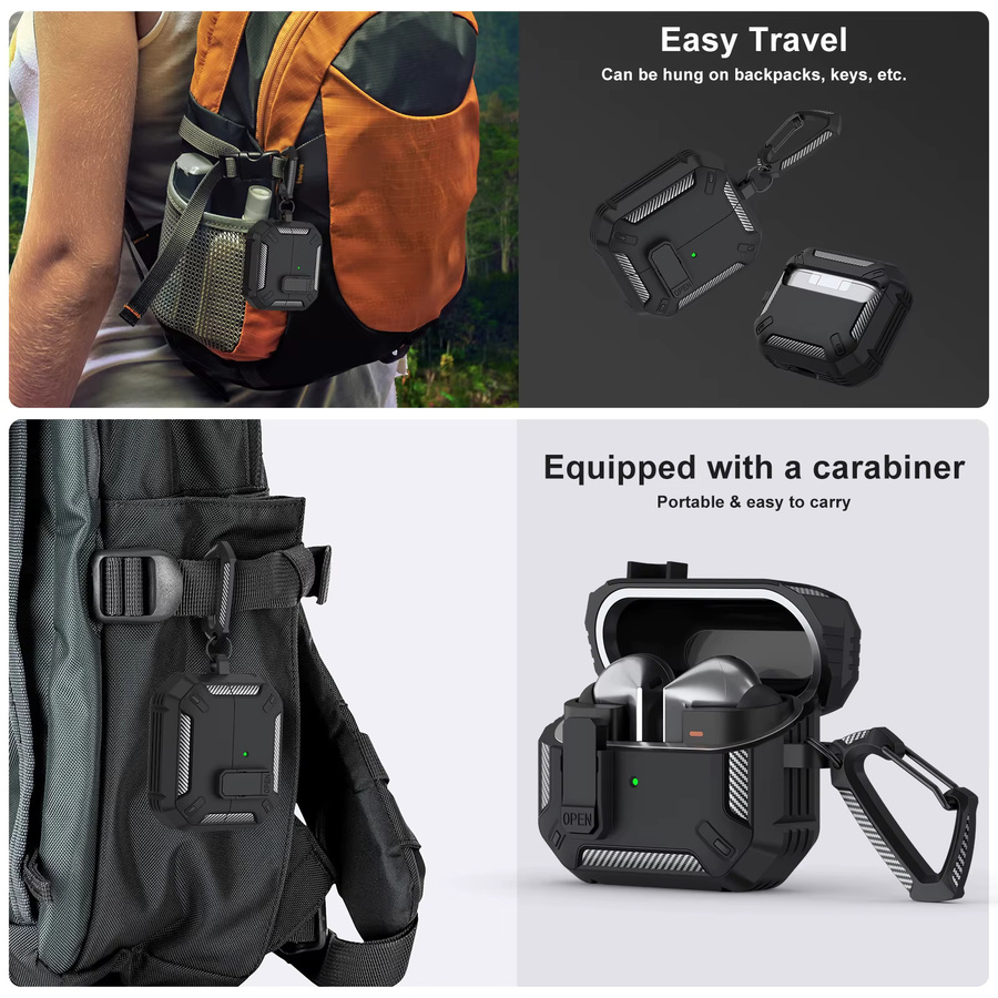 Samsung Galaxy Buds 3 Pro / Buds 3 Schutzhülle mit sicherer Verriegelung und Kohlefaser-Design in Schwarz oder Weiß - Bild 5