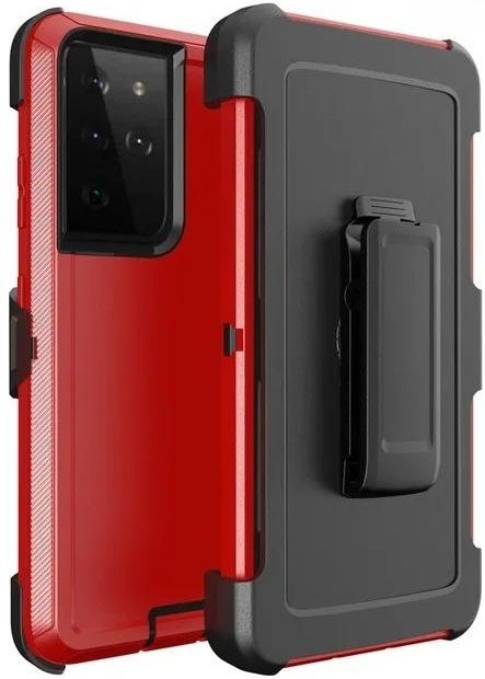Stoßfeste 3-in-1 Militär-Panzer Handyhülle mit Gürtelclip für Samsung Galaxy S25 S24 S23 S22 S21 S20 Ultra Plus Note20 in Rot - Bild 1