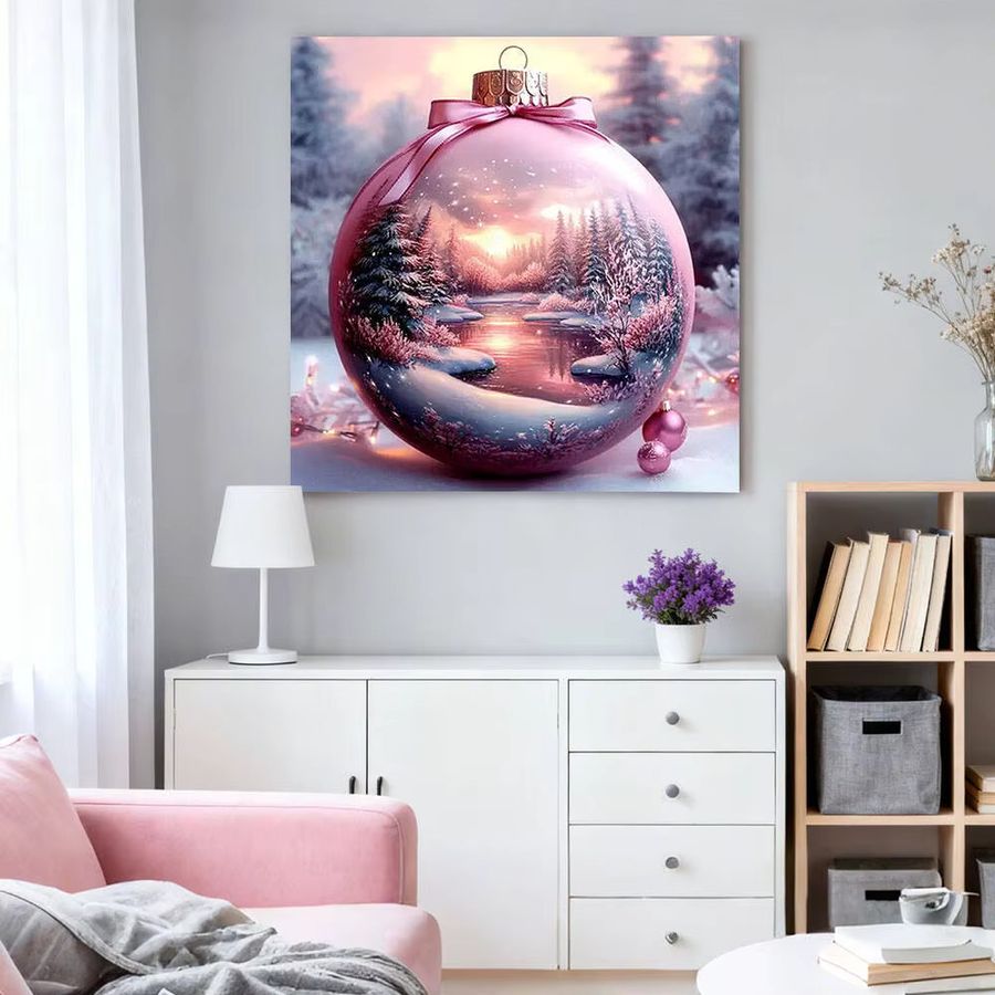 HUACAN 5D Diamantmalerei Winter Landschaft als rundes Mosaik-Set in Multicolor zur Wandmontage - Bild 3