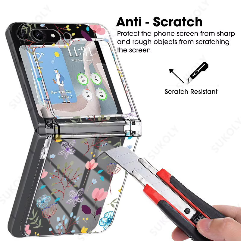 Stoßfeste Hard Cover Schutzhülle mit Blumenmuster für Samsung Galaxy Z Flip 4, Z Flip 5 und Z Flip 6 in Transparent - Bild 3