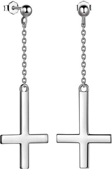 Ohrringe Edelstahl, Asymmetrische Kreuz Anhänger, Schwarz, Unisex - Bild 1