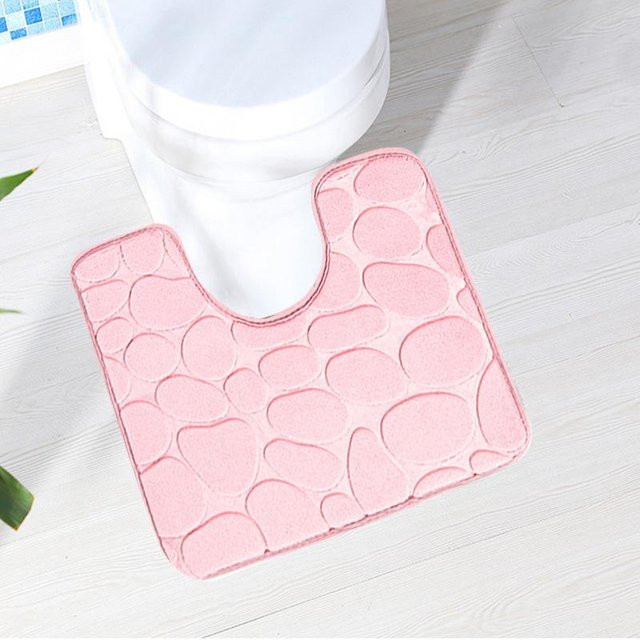 U-förmige Toilettentür-Matte in Pink mit floralem Design, wasserabweisend und anti-rutsch, B/B: 40 x 50 cm - Bild 1