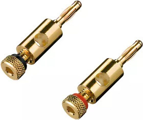 DINIC Bananenstecker-Set vergoldet mit Schraubanschluss, 2 Stück, Farben: Rot und Schwarz - Bild 1