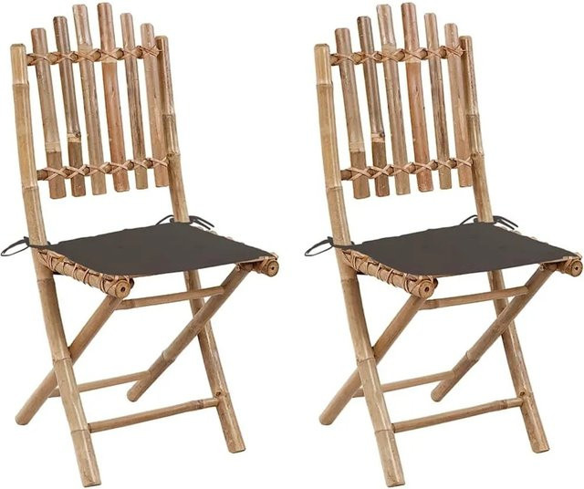 Furnicato 2er Set Klappbare Gartenstühle aus Bambus mit Taupe Kissen B/T/H: 50 x 42 x 92 cm - Bild 1