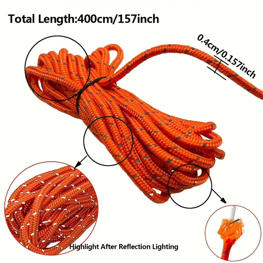 Campingzelt-Spannseil mit Ratsche und Haken in Orange, 4 mm x 4 m - Bild 2