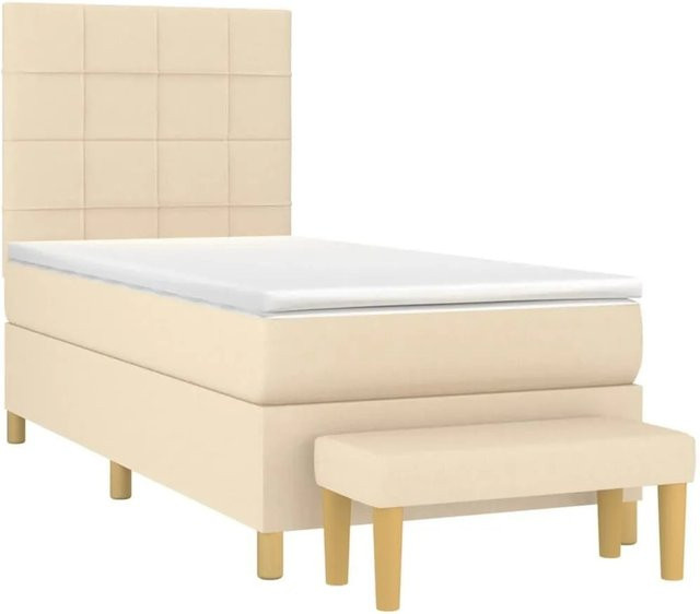 vidaXL Boxspringbett Hybrid mit Matratze und Kopfteil in Creme/Beige, B/T/H: 90 x 200 x 118 cm - Bild 1