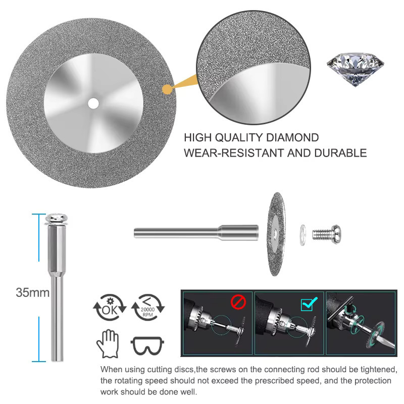 12 Stück xcan Mini-Diamant-Trennscheiben mit Dorn für Dremel-Drehwerkzeuge, Kreissägeblätter zum Schneiden von Holz, Stein und Kunststoff, Durchmesser: 16 bis 60 mm - Bild 3