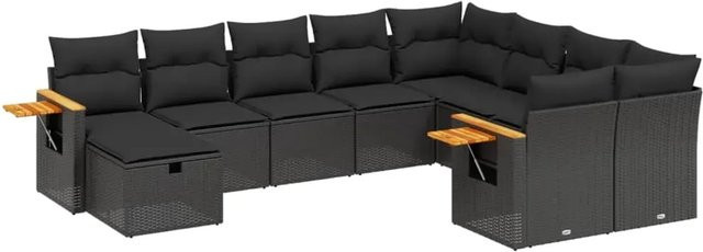 vidaXL 10-tlg. Garten-Sofagarnitur aus Polyrattan mit Kissen in Schwarz - Bild 1