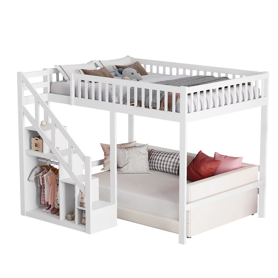 Rosahqnda Kinder-Etagenbett aus Massivholz mit Treppe und Aufbewahrungsschrank in Weiß, B/T/H: 140 x 200 cm - Bild 3