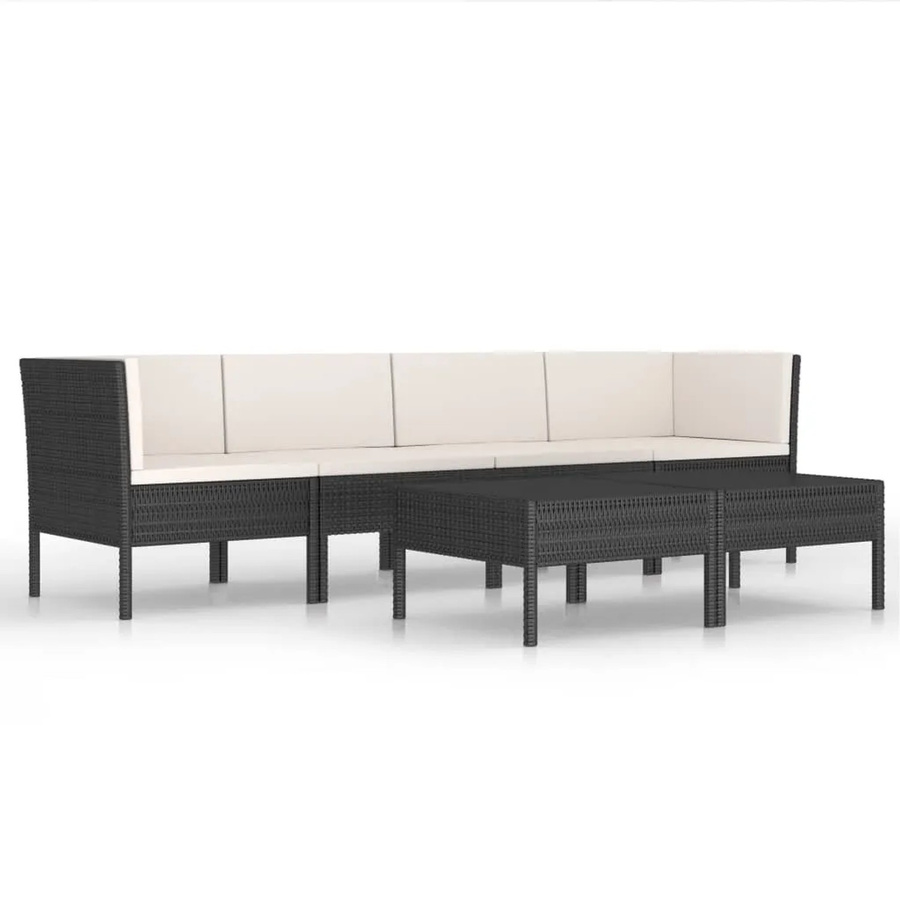 vidaXL 6-tlg Garten-Lounge-Set aus Poly Rattan in Schwarz mit Auflagen und Couchtisch - Bild 2