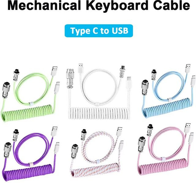 Mechanisches Spiralkabel für Tastaturen mit USB-C und Aviator Aviation Connector in Grün - Bild 1
