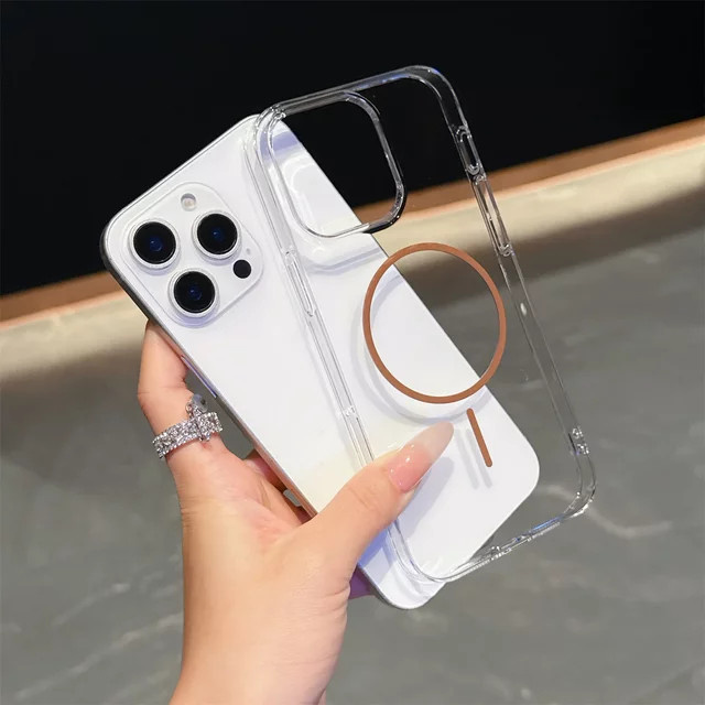 Lear Hard PC Cover Magnetische Schutzhülle mit Wireless Charging für iPhone 16 15 14 13 12 11 Pro Max kompatibel mit MagSafe in Gold und Transparent - Bild 1