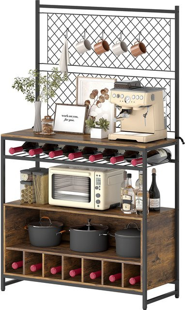 HOMCOM Küchenregal im Industriestil mit Weinregal und 5 S-Haken, Metallrahmen und Holzoptik, Rustikal-Braun, B/T/H: 96,5 x 38 x 165 cm - Bild 1