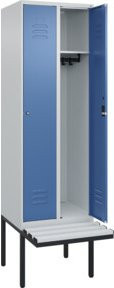 C+P Spind Classic PLUS Garderobenschrank mit Bank, 2 Abteile, Lichtgrau, B/T/H: 212 x 60 x 81,5 cm - Bild 1