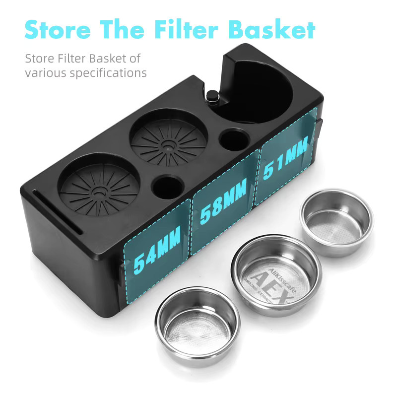 AliKisscafe Kaffee Tamping Station für Siebträger und Espresso Filter Körbe in Schwarz, Barista Werkzeug Zubehör für 51mm, 54mm, 57mm und 58mm - Bild 4