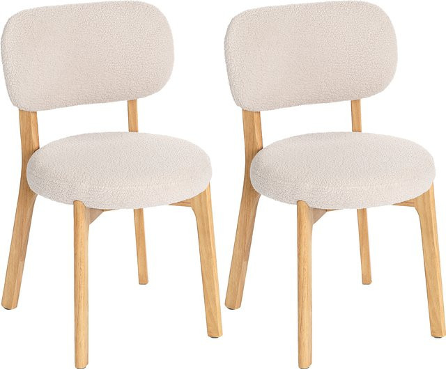 HOMCOM Esszimmerstühle 2er-Set in Beige mit Bouclé-Optik und Holzbeinen aus Gummibaumholz im Mid-Century-Modern Stil von Aosom - Bild 1
