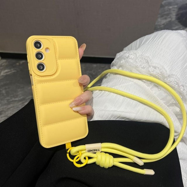 Modische Daunenjacke Crossbody-Hülle mit langem Lanyard für Samsung Galaxy S25 S26 Ultra S24 S23 Plus S22 S21 FE A55 A56 A16 in Gelb - Bild 1