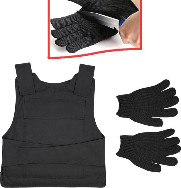 Anti-Stich-Schutzset aus Manganstahl mit Weste und Handschuhen, verstellbar, Schwarz - Bild 1