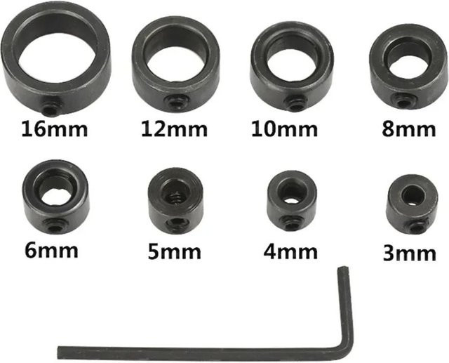 STONEGO 8 Stück Bohrer Tiefenanschlagringe schwarz, verstellbare Positionierer für präzise Holzbearbeitung, 3-16mm - Bild 1