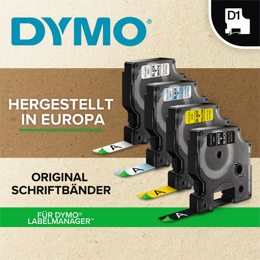 DYMO D1 Schriftbandkassette für Thermodrucker, Breite: 9 mm, Länge: 7 m, Farbe: Grün mit schwarzer Schrift - Bild 4
