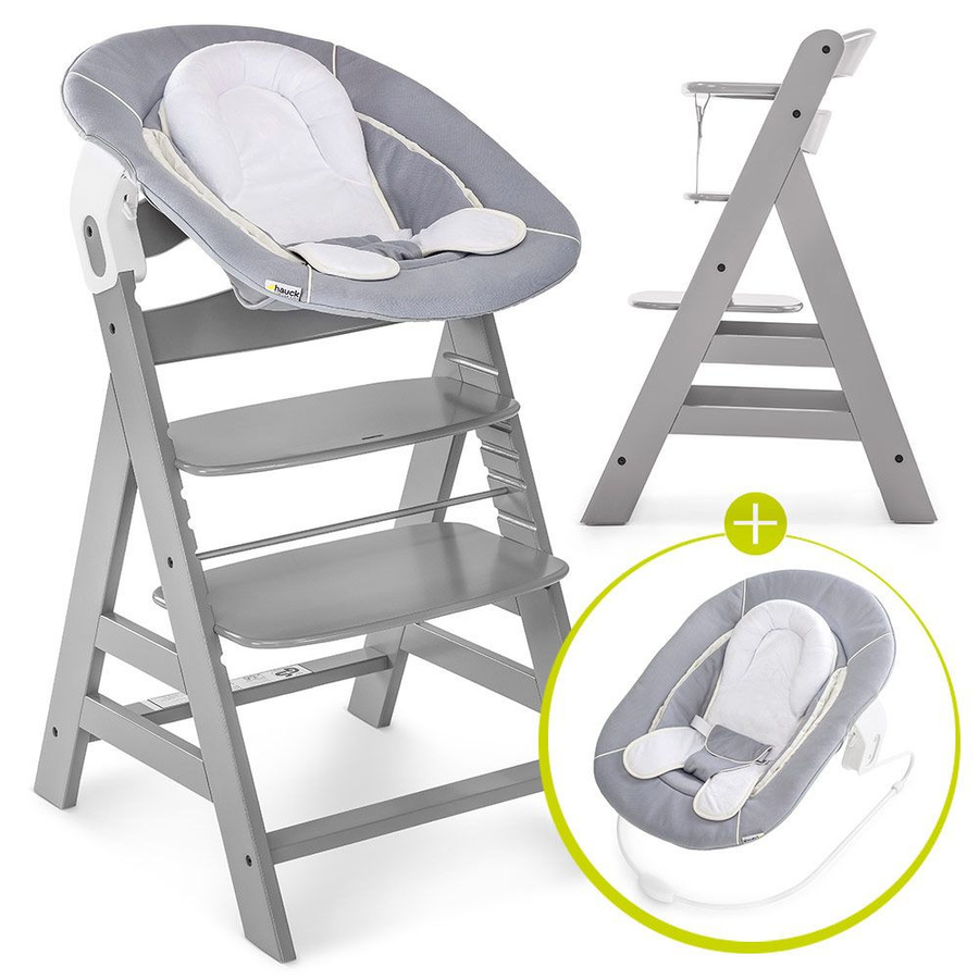 Hauck Alpha Plus Hochstuhl mit Neugeboreneneinsatz und Wippe, 3-teiliges Set, Grau - Bild 1