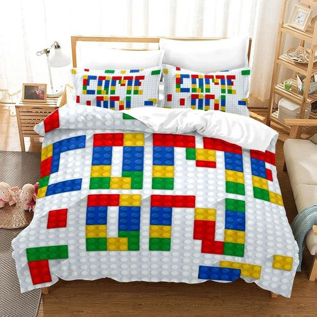 Bettwäscheset Bunte Blöcke aus Polyester für Kinder in Orange und Blau, B/B: 140 x 210 cm - Bild 1