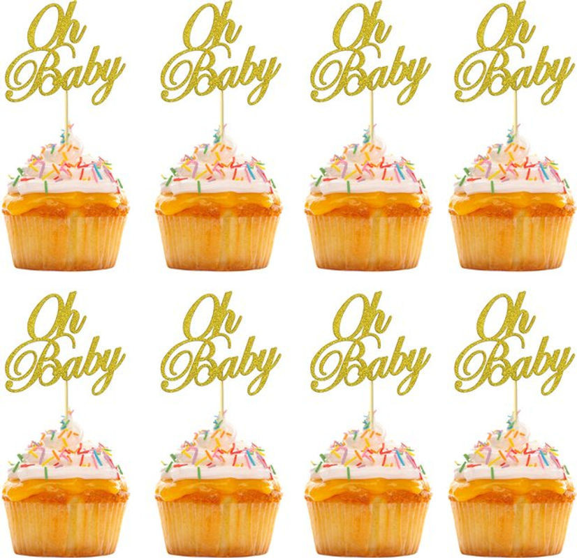 YONGSNOW 18er Set Baby Cake Topper in Gold Glitzer für Geburtstag und Gender Reveal Party - Bild 1