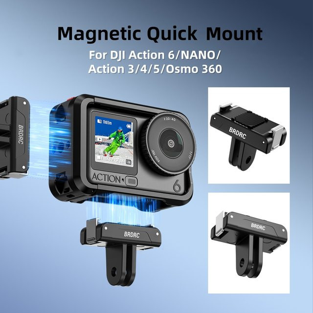 Magnetischer Adapter-Halter für DJI Action 6/NANO/Action 3/4/5 und Osmo 360 Kamera, Schnellwechsel-Halterung und Stativ-Adapter für Selfie-Aufnahmen, Schwarz - Bild 1
