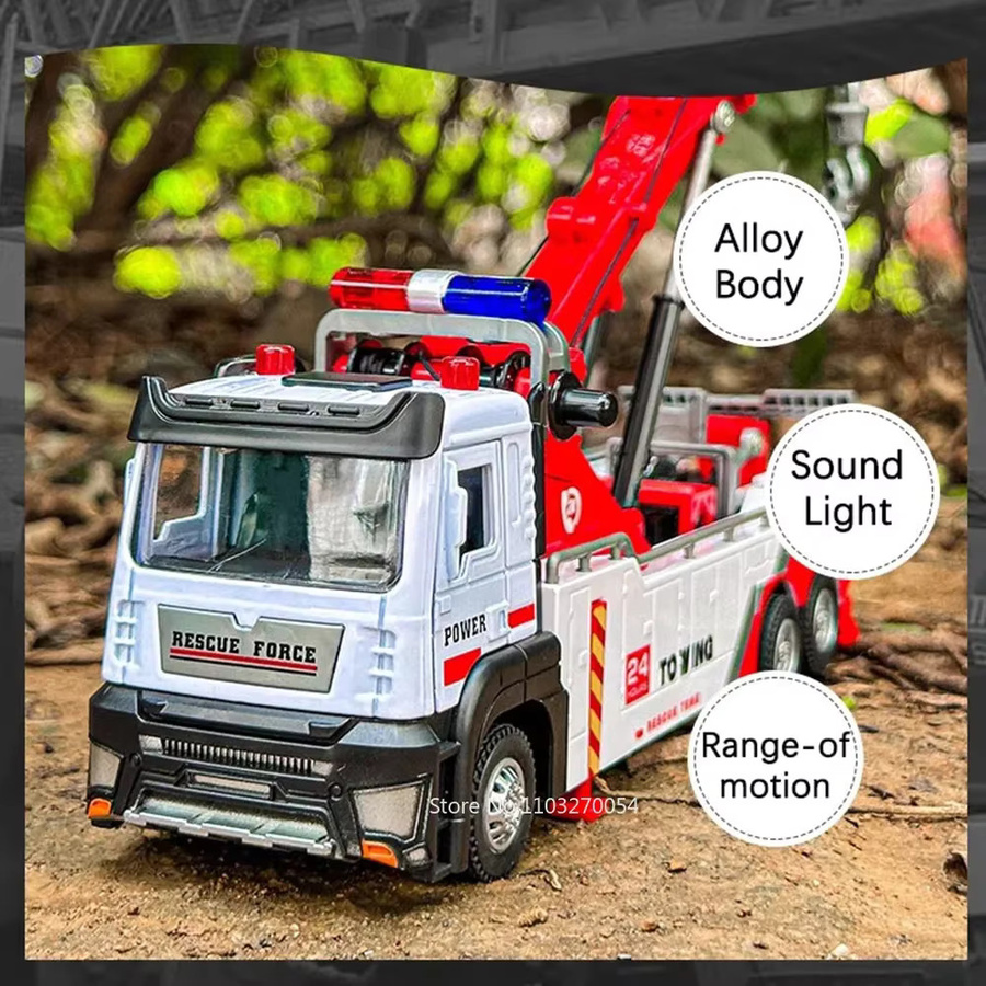 MINI AUTO Doppel Haken Wrecker Transport Kran, Modell Spielzeug, 1:32, Metall, mit Licht und Sound - Bild 6
