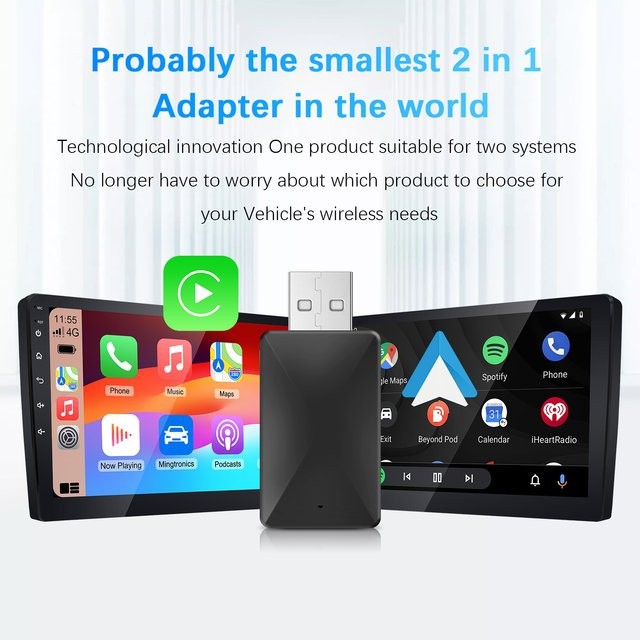 Ezonetronics Kabelloser 2-in-1 Adapter für CarPlay und Android Auto in Schwarz - Bild 1