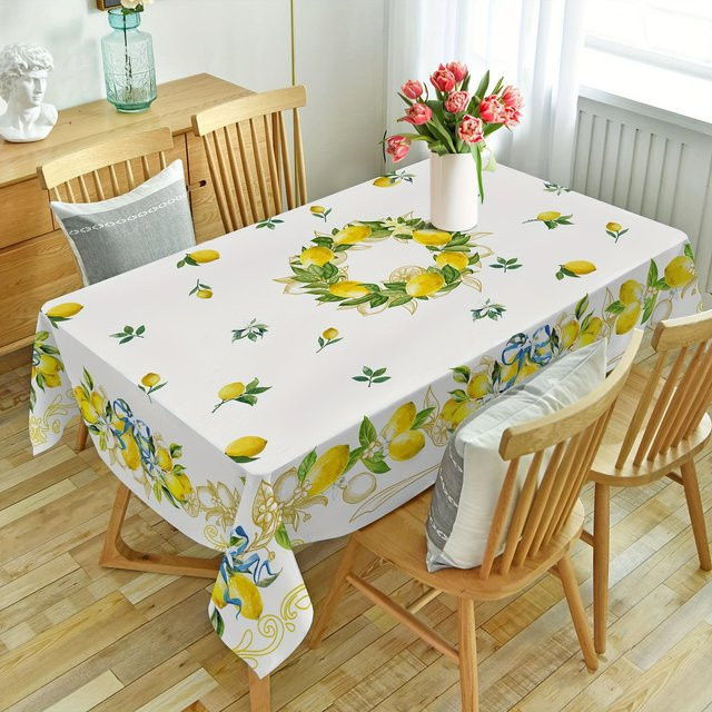 JMG Household Supplies Tischdecke mit Zitrone und floralem Aquarell-Print, Weiß, B/T: 160 x 100 cm - Bild 1