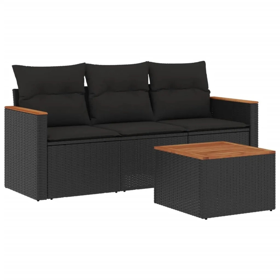vidaXL 4-teilige Garten-Sofagarnitur in Schwarz mit Kissen aus Poly-Rattan und Metallrahmen - Bild 2