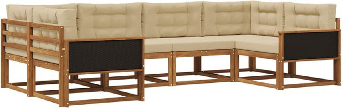 Modernes Outdoor-Sofagarnitur Set aus Akazie mit Kissen von vidaXL, 6-teilig, Natur und Beige - Bild 1