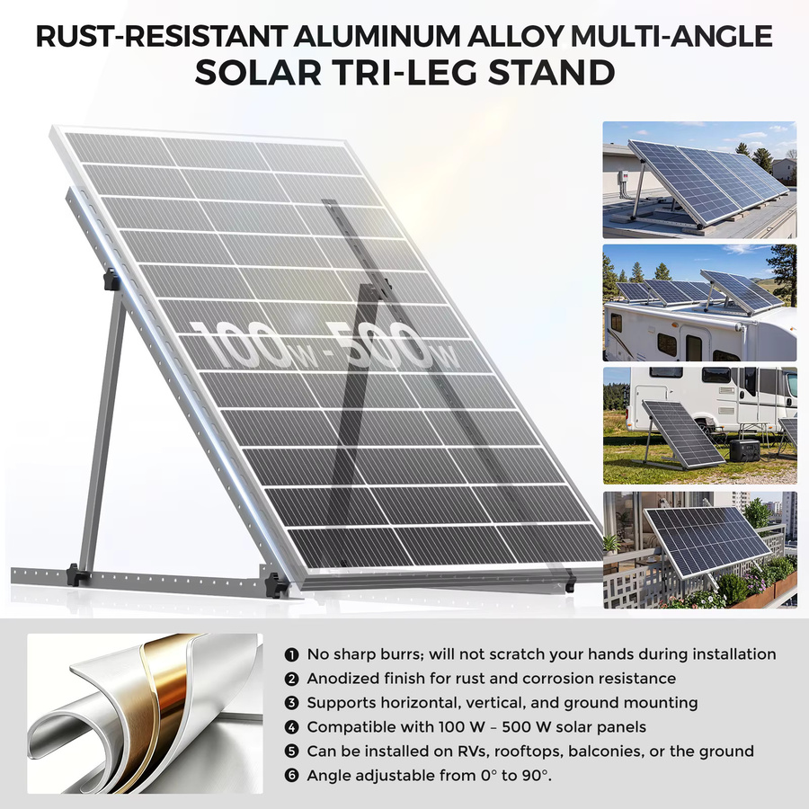 RVPOZWER 4-teiliges Set Verstellbare Solarmodul-Halterung 47 Zoll in Silber mit klappbaren neigungsverstellbaren Beinen für die Dachmontage an Wohnmobilen und Booten - Bild 2
